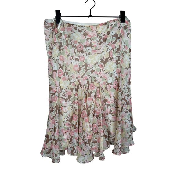 Lauren Ralph Lauren Floral Skirt M Pink‎ Brown Flowy Whimsy Romantic Cottagecore - Picture 2 of 6